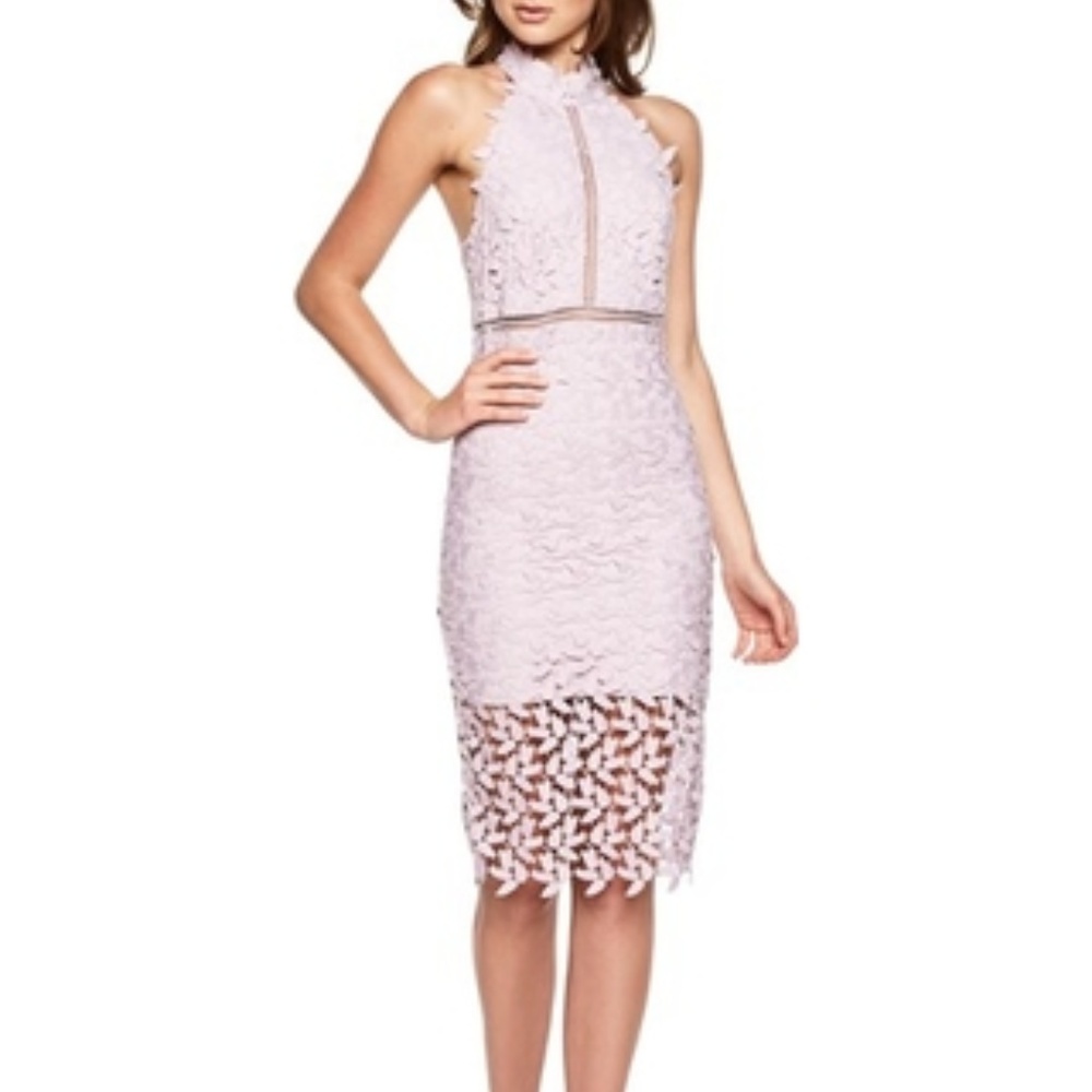 Bardot Gemma Lace Halter Midi Dress in Light Pink